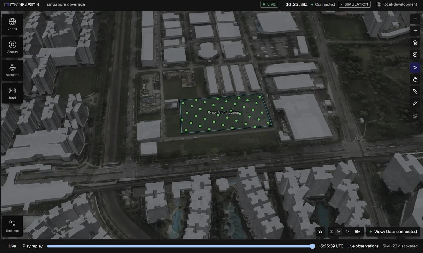 The console with a friendly home base zone holding the available drones